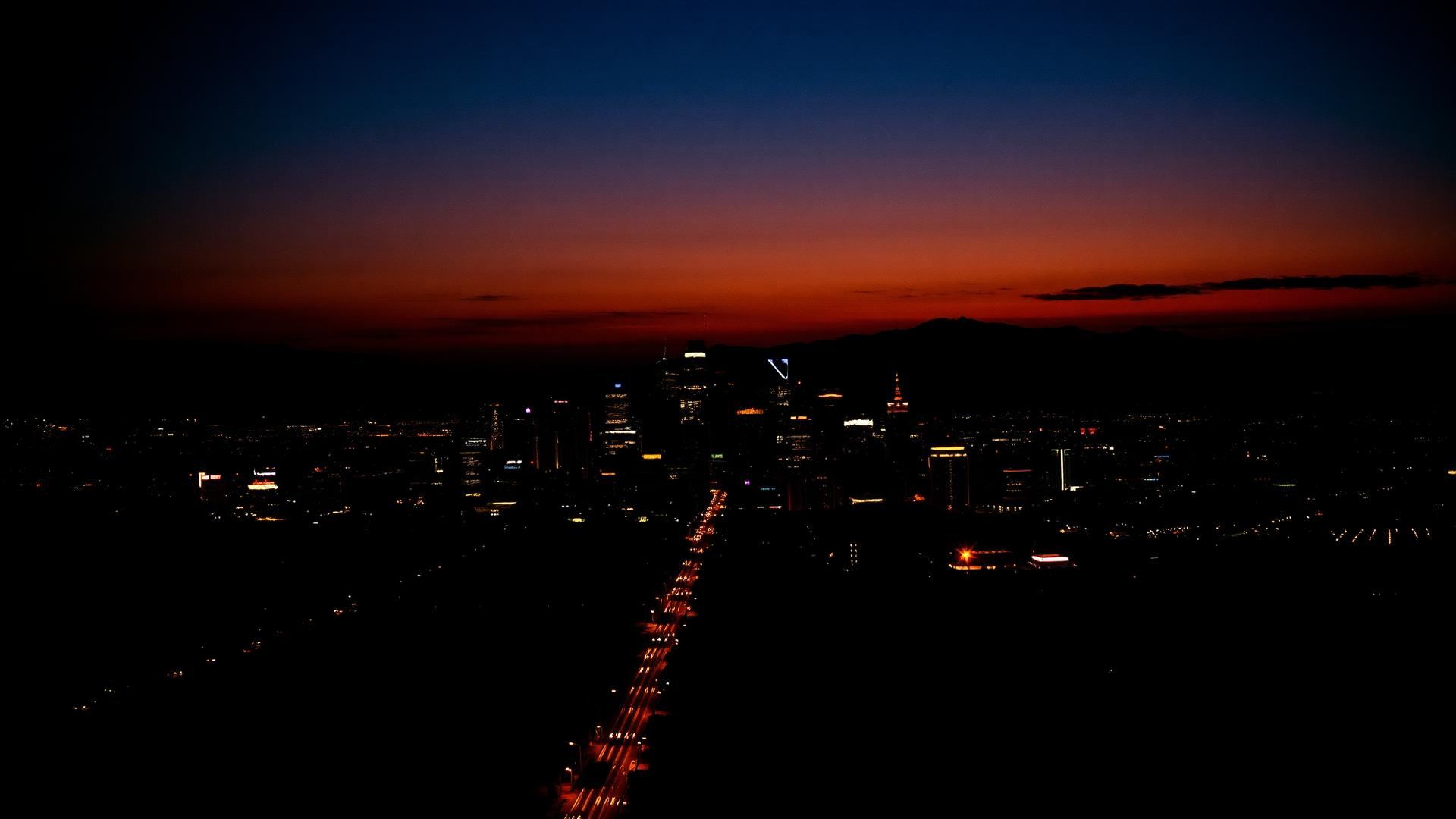 City skyline at dusk